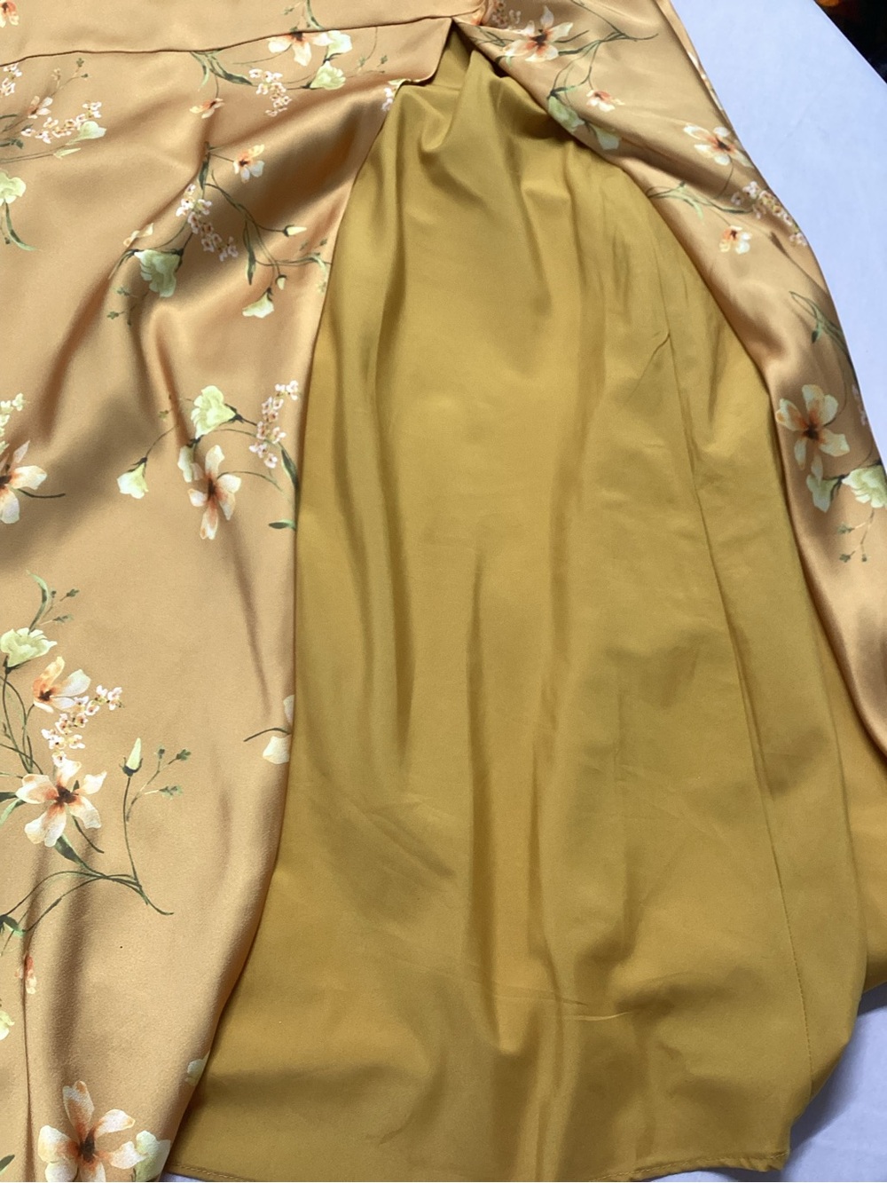 Birdh Grey Matte Satin Gold Floral Cowl Neck Floral Dress - Picture 5 of 14